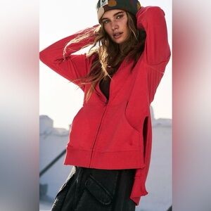 Free People Movement Baseline Hoodie Full Zip High Low Size Small Red Used